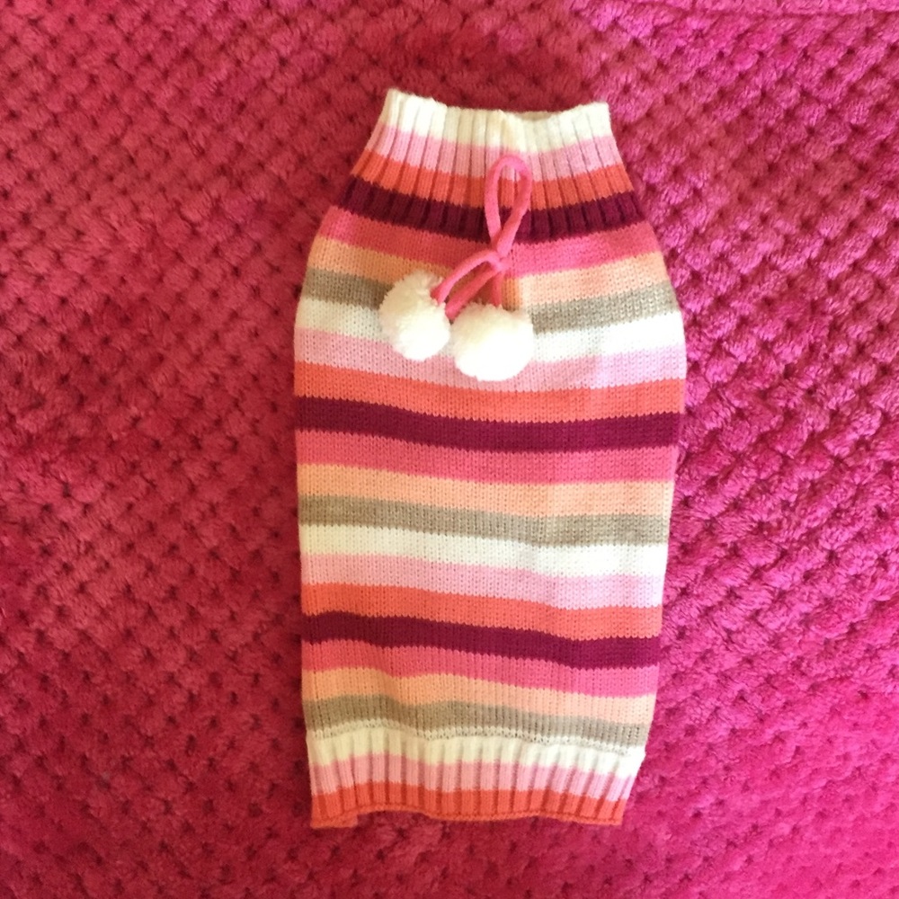 🐶💕 Dog / Puppy Sweater - Striped with Pom Poms